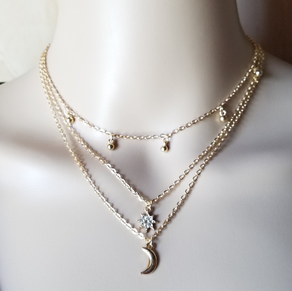 Gypsy Boho Hippie Jewelry Gold Tone Star Choker Necklace Chain